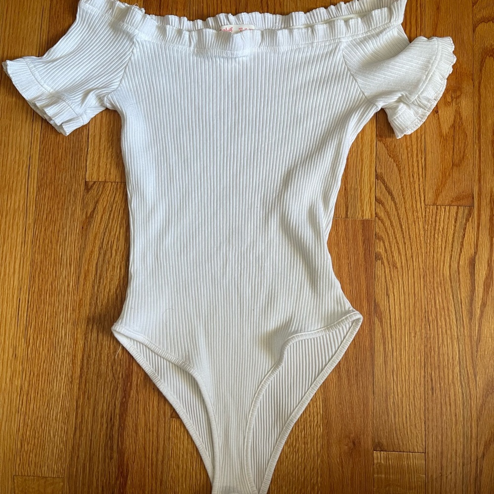 White Ruffled style Knit Bodysuit